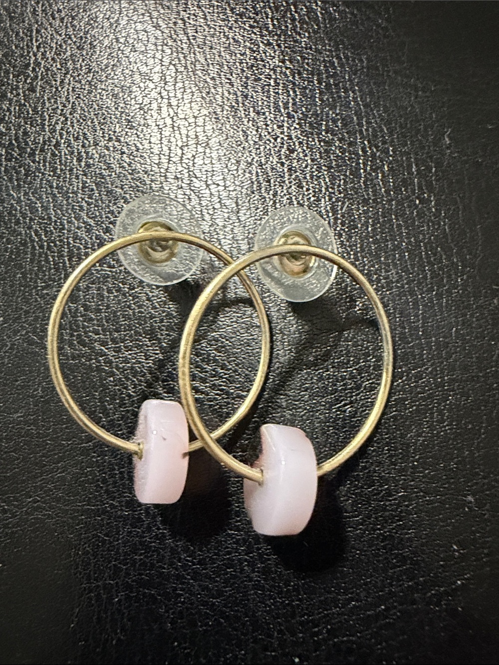 Gold Hoop Earrings with Pink Bead Accent